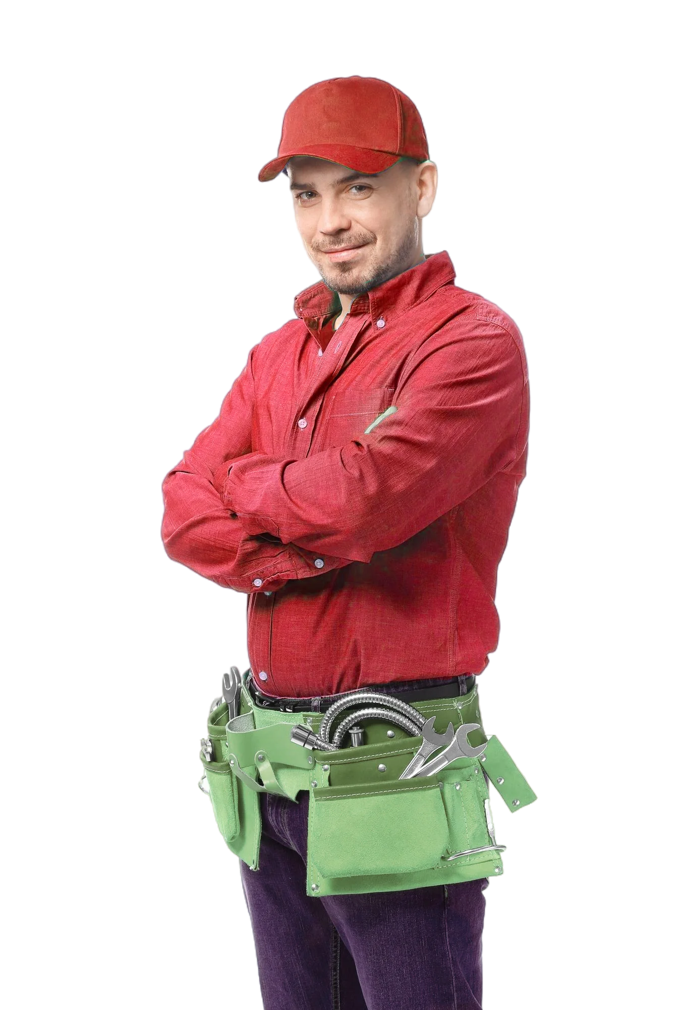 plumber-with-tool-belt-white-background